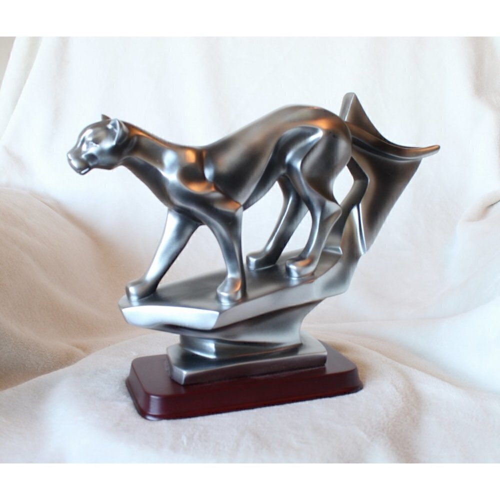 Cheetah art deco Mid century silver painted wild cat sculpture wood vase safari